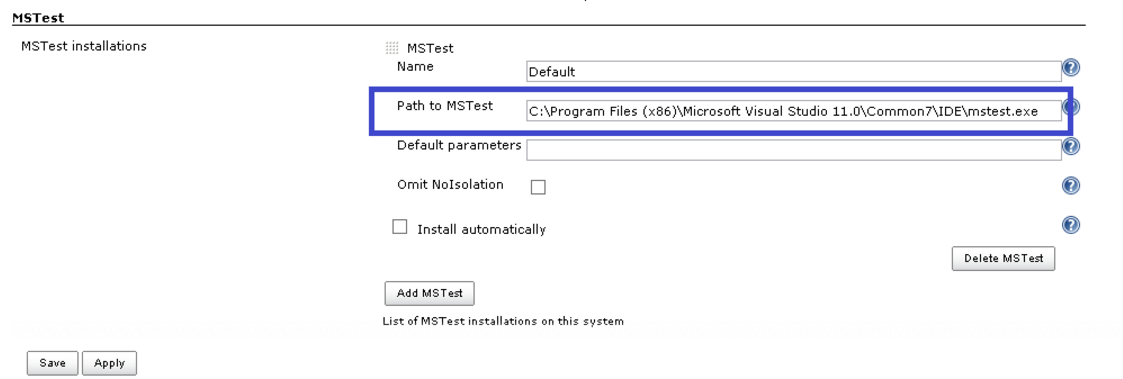 MStest Settings